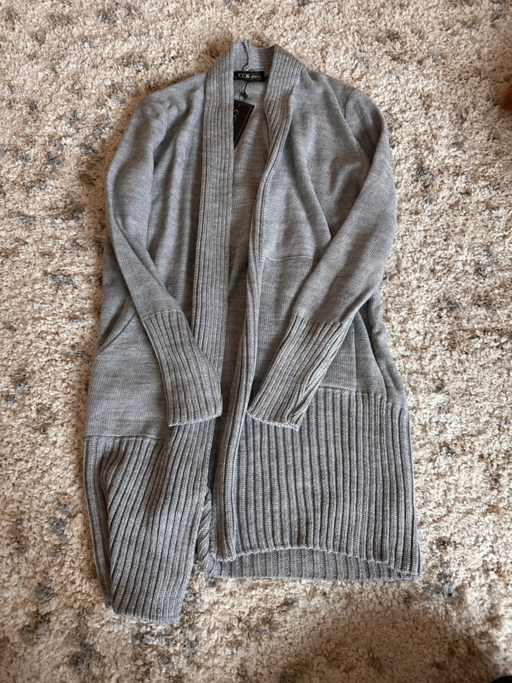 Cozy Open-Front Gray Knit Cardigan Sweater